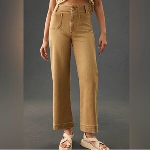 Maeve by Anthropologie The Colette Denim Cropped Wide-Leg Jeans Size in 26 Tan